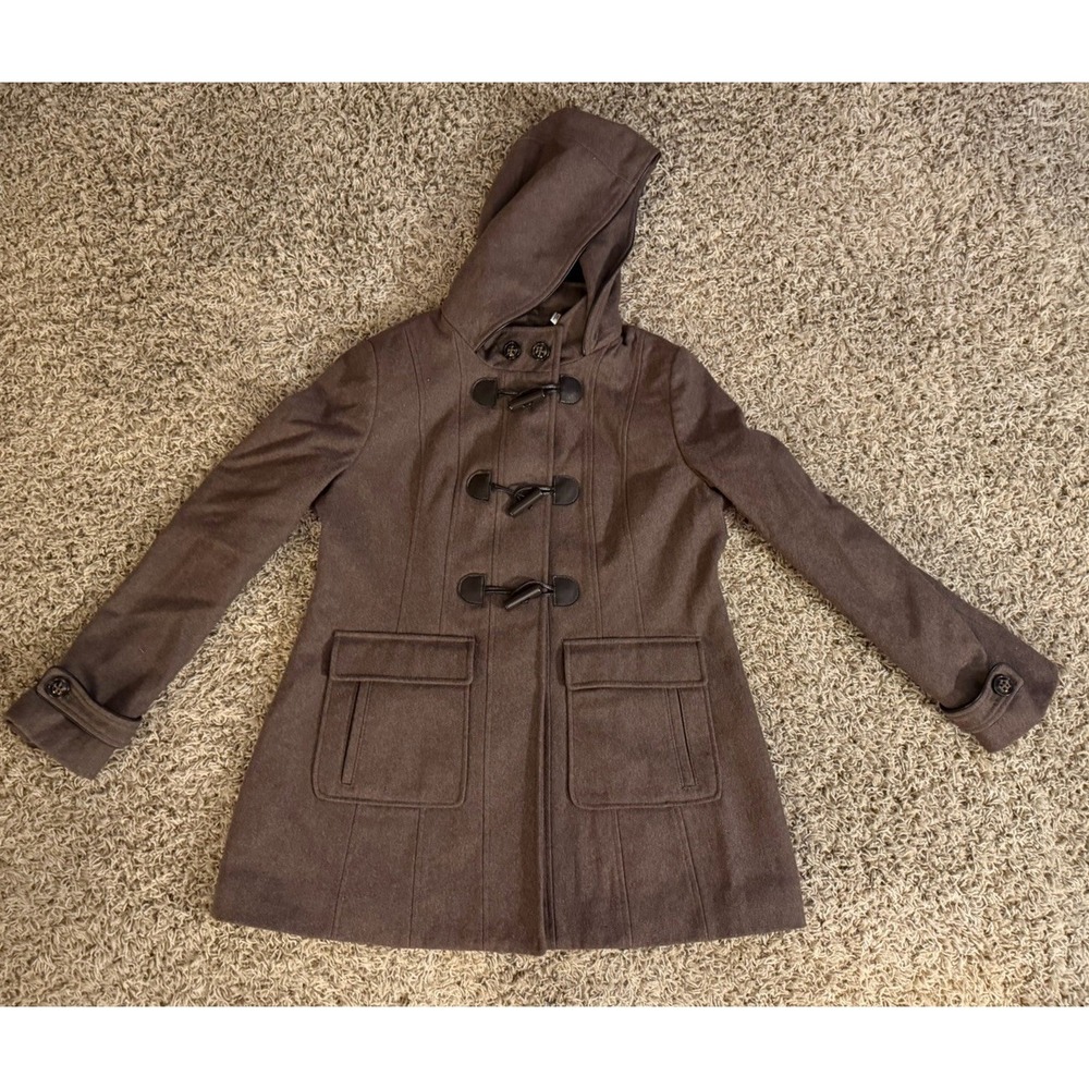 Laundry by Design women's Brown Paddington Hooded Zip Warm Wool Coat Size US XL